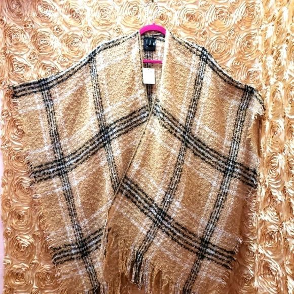 NWT 🤎 LA Express Tartan Shawl/Wrap/Poncho - Picture 2 of 6